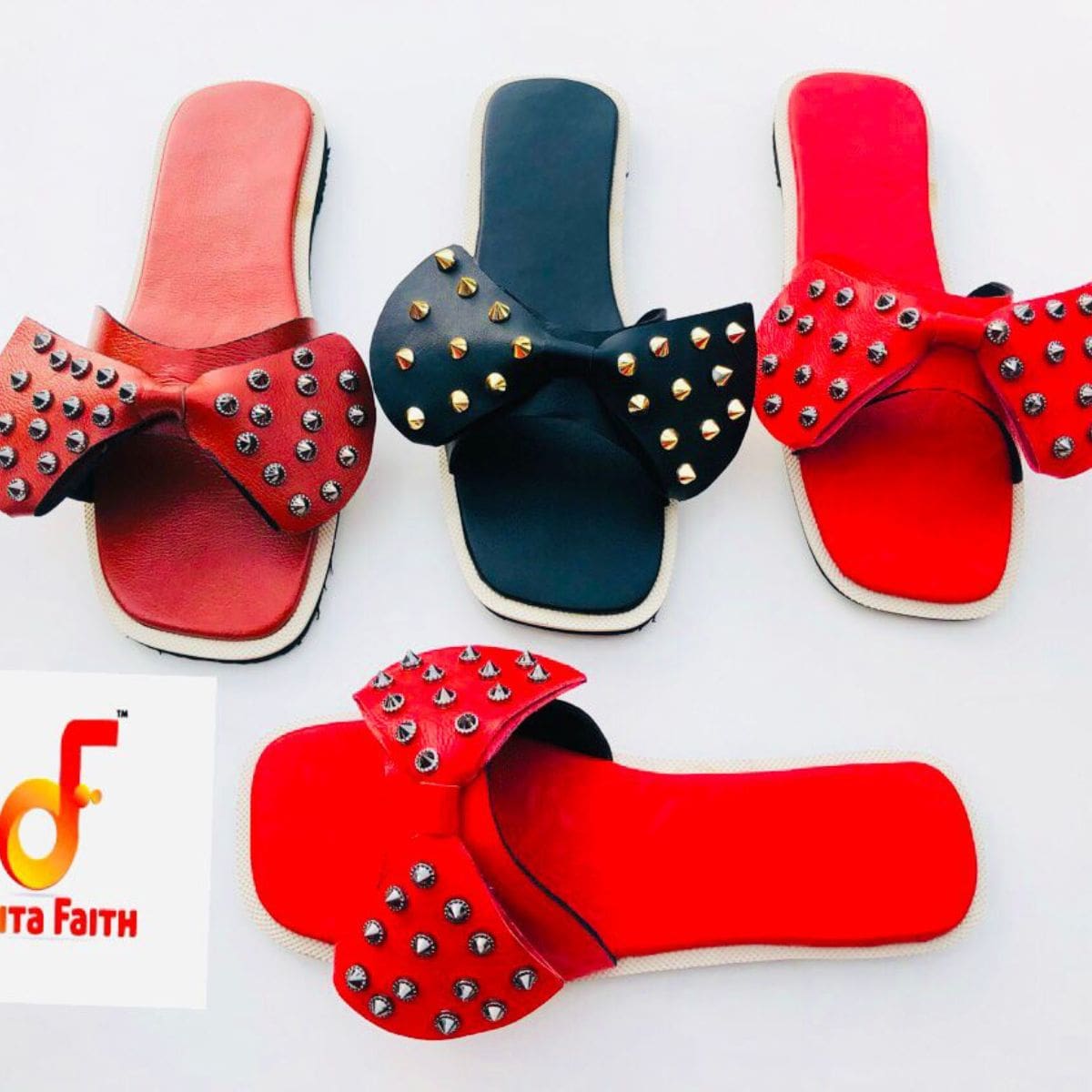 Bow Sparks Female Leather Slippers